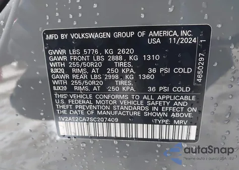 2025 Volkswagen Atlas Cross Sport 2.0T Sel R-Line Black z USA, uszkodzony, nr VIN 1V2AE2CA7SC207409
